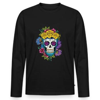Mexiko Blumenblume Muertos Tag der Toten Halloween - Männer Premium Bio Langarmshirt - Schwarz - Vorne - Nico (187cm)