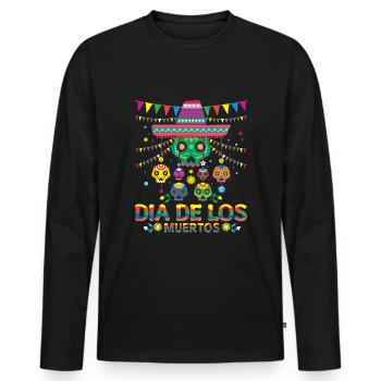 Party Mexiko Blumenmuertos Tag der Toten Halloween - Männer Premium Bio Langarmshirt - Schwarz - Vorne - Nico (187cm)