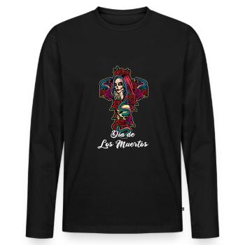 La Calavera Mexikanischer Blumenmuertos Tag der Toten - Männer Premium Bio Langarmshirt - Schwarz - Vorne - Nico (187cm)