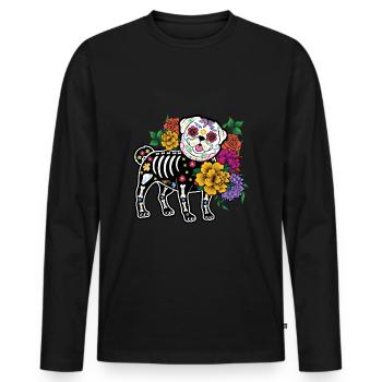 Carlin floral Amant Muertos Jour de la mort Halloween - T-shirt manches longues Premium bio Homme - noir - Devant - Nico (187cm)