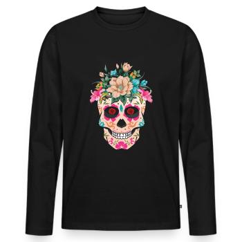 Mexikanisches Blumenskelett Muertos Tag der Toten - Männer Premium Bio Langarmshirt - Schwarz - Vorne - Nico (187cm)