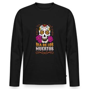 Gruselige mexikanische Blumenmuertos Tag der Toten Feiertag - Männer Premium Bio Langarmshirt - Schwarz - Vorne - Nico (187cm)