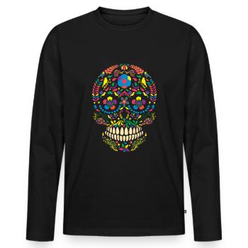 Squelette mexicain coloré Muertos Jour des morts - T-shirt manches longues Premium bio Homme - noir - Devant - Nico (187cm)