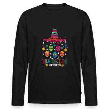 Fiesta Mexiko Blumenmuertos Tag der Toten Halloween - Männer Premium Bio Langarmshirt - Schwarz - Vorne - Nico (187cm)