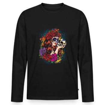 La Catrina Mexico Floral Muertos Dead Calavera - Men's Premium Organic Long Sleeve Shirt - black - Front - Nico (187cm)