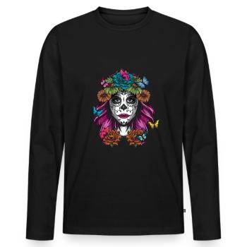 Mexikanischer Blumenmuertos Tag der Toten La Catrina - Männer Premium Bio Langarmshirt - Schwarz - Vorne - Nico (187cm)