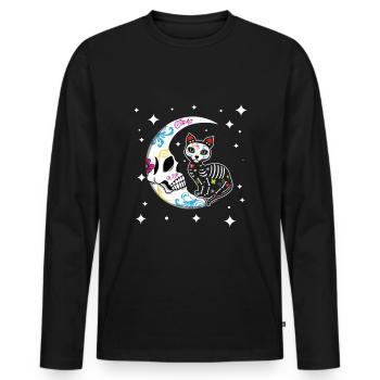 Lune et chat Floral Muertos Jour De Mort Halloween - T-shirt manches longues Premium bio Homme - noir - Devant - Nico (187cm)