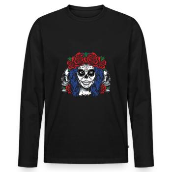 La Catrina Skelett Blumenmuertos Tag der Toten - Männer Premium Bio Langarmshirt - Schwarz - Vorne - Nico (187cm)