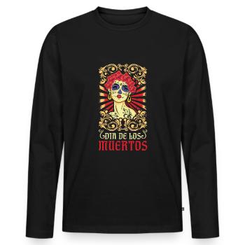 La Calavera Mexikanischer Blumenmuertos Tag der Toten - Männer Premium Bio Langarmshirt - Schwarz - Vorne - Nico (187cm)