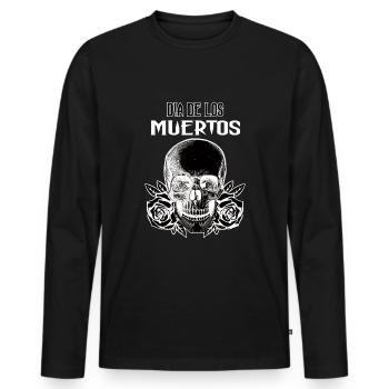 SugarSkull Dia De Los Muertos Day Of Dead Floral - Men's Premium Organic Long Sleeve Shirt - black - Front - Nico (187cm)