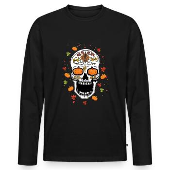 Fall Autumn Pumpkin Muertos Day Of Dead Halloween - Men's Premium Organic Long Sleeve Shirt - black - Front - Nico (187cm)