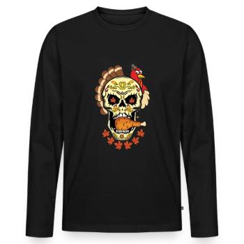 Turkey Vibes Autumn Pumpkin Muertos Day Of Dead - Men's Premium Organic Long Sleeve Shirt - black - Front - Nico (187cm)