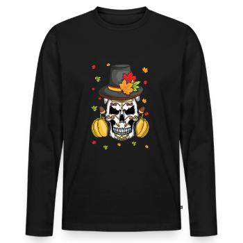 Cool Fall Autumn Pumpkin Muertos Day Of Dead - Men's Premium Organic Long Sleeve Shirt - black - Front - Nico (187cm)