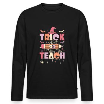 Pour les enseignants Groovy Halloween Retro Vintage - T-shirt manches longues Premium bio Homme - noir - Devant - Nico (187cm)