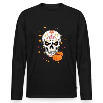 Fall Autumn Floral Muertos Day Of Dead Halloween - Men's Premium Organic Long Sleeve Shirt - black - Front - Nico (187cm)