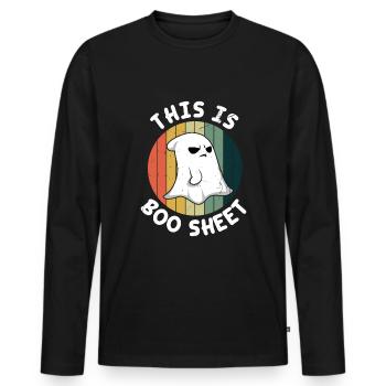 Boo Retro Vintage Kostüm Geist Halloween - Männer Premium Bio Langarmshirt - Schwarz - Vorne - Nico (187cm)