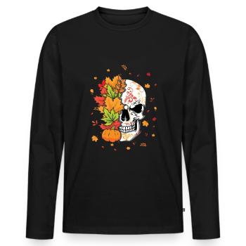Fall Autumn Pumpkin Muertos Day Of Dead Maple - Men's Premium Organic Long Sleeve Shirt - black - Front - Nico (187cm)