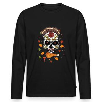 Turkey Fall Autumn Pumpkin Muertos Day Of Dead - Men's Premium Organic Long Sleeve Shirt - black - Front - Nico (187cm)