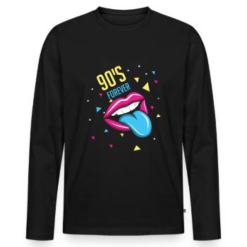 Vibe 90s Carnival 90 Retro Party Year 1990 - Men's Premium Organic Long Sleeve Shirt - black - Front - Nico (187cm)