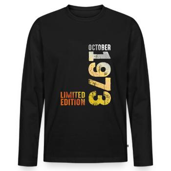Depuis 1973 Octobre Année 1973 Rétro Millésime 1973 - T-shirt manches longues Premium bio Homme - noir - Devant - Nico (187cm)