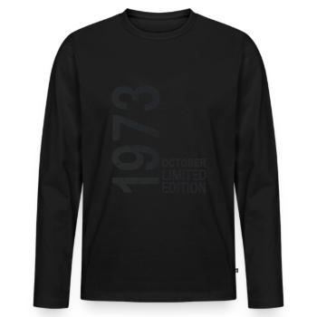 En Octobre 1973 Année 1973 Rétro Vintage 1973 - T-shirt manches longues Premium bio Homme - noir - Devant - Nico (187cm)