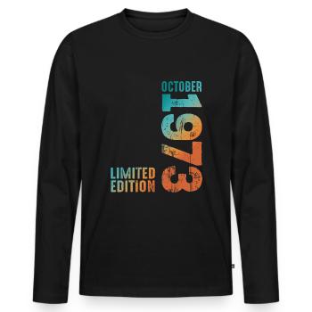 Retro Since October 1973 Retro Vintage 1973 - Männer Premium Bio Langarmshirt - Schwarz - Vorne - Nico (187cm)