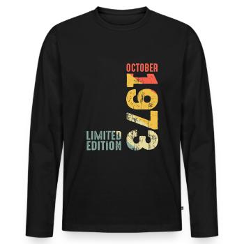 Depuis Octobre 1973 Année 1973 Rétro Millésime 1973 - T-shirt manches longues Premium bio Homme - noir - Devant - Nico (187cm)