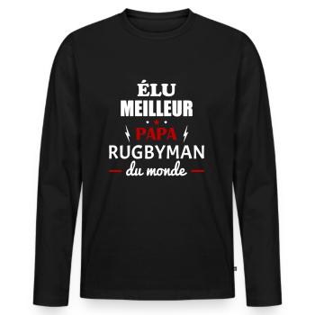 Élu meilleur papa rugbyman du monde,fête des pères - T-shirt manches longues Premium bio Homme - noir - Devant - Nico (187cm)