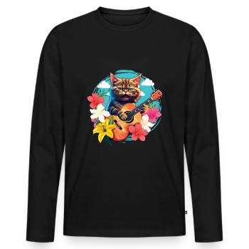 Musiker Katze Spielt Gitarre Floral Rock Aloha - Männer Premium Bio Langarmshirt - Schwarz - Vorne - Nico (187cm)