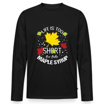 Das Leben ist zu kurz für gefälschten Ahornsirup - Männer Premium Bio Langarmshirt - Schwarz - Vorne - Nico (187cm)