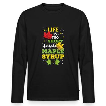 La vie est trop courte pour le faux sirop d’érable - T-shirt manches longues Premium bio Homme - noir - Devant - Nico (187cm)