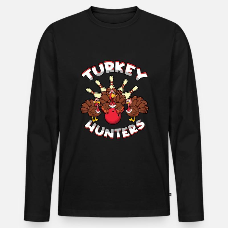 Truthahnjäger Truthahn Bowling Pin Thanksgiving - Männer Premium Bio Langarmshirt - Schwarz