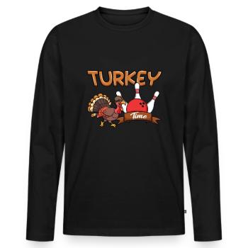 Heure de la dinde Bowling de dinde Thanksgiving - T-shirt manches longues Premium bio Homme - noir - Devant - Nico (187cm)