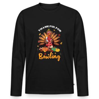 Dankbar für Bowling Pin Thanksgiving Herbst - Männer Premium Bio Langarmshirt - Schwarz - Vorne - Nico (187cm)