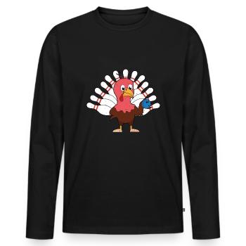 Cute Turkey Thanksgiving Turkey Bowling - Men's Premium Organic Long Sleeve Shirt - black - Front - Nico (187cm)