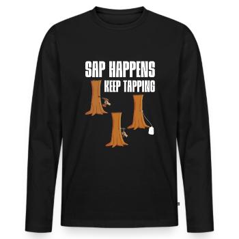 Sap Happens Keep Tapping Maple Tree Maple - Men's Premium Organic Long Sleeve Shirt - black - Front - Nico (187cm)