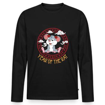 Année Du Rat Chinois Mignon Chinois Kawaii - T-shirt manches longues Premium bio Homme - noir - Devant - Nico (187cm)