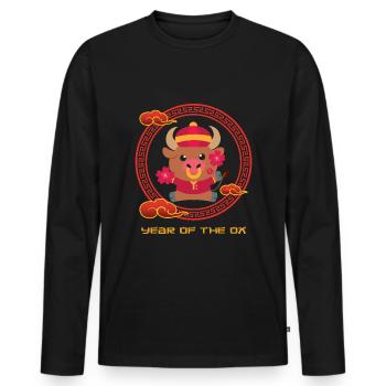 Year Of Ox Cute Chinese Kawaii Chinese New Year - Men's Premium Organic Long Sleeve Shirt - black - Front - Nico (187cm)