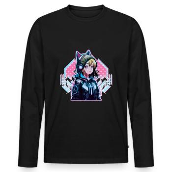 Anime Vaporwave Hard Techno Dark Tekno - Men's Premium Organic Long Sleeve Shirt - black - Front - Nico (187cm)