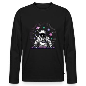 Astronaut DJ Hard Techno Dark Tekno - Men's Premium Organic Long Sleeve Shirt - black - Front - Nico (187cm)