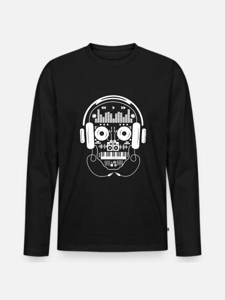DJ Skeleton Hard Techno Dark Tekno - Men's Premium Organic Long Sleeve Shirt - black