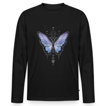 Butterfly Kawaii Occult Satanic Pastel Gothic - Men's Premium Organic Long Sleeve Shirt - black - Front - Nico (187cm)