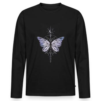 Papillon mignon Kawaii Occulte Satanique Pastel Gothique - T-shirt manches longues Premium bio Homme - noir - Devant - Nico (187cm)