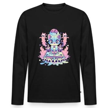 Cute Cat Ouija Kawaii Occult Satanic Pastel Gothic - Men's Premium Organic Long Sleeve Shirt - black - Front - Nico (187cm)