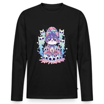 Cat Ouija Kawaii Occult Satanic Pastel Gothic - Men's Premium Organic Long Sleeve Shirt - black - Front - Nico (187cm)