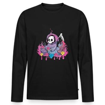 Grim Skeleton Kawaii Occult Satanic Pastel Gothic - Men's Premium Organic Long Sleeve Shirt - black - Front - Nico (187cm)