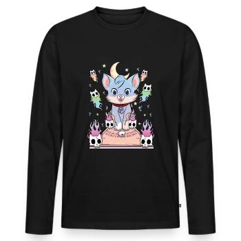 Ouija Cat Kawaii Occult Satanic Pastel Gothic - Men's Premium Organic Long Sleeve Shirt - black - Front - Nico (187cm)