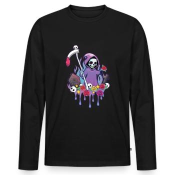 Faucheuse Kawaii Occulte Satanique Pastel Gothique - T-shirt manches longues Premium bio Homme - noir - Devant - Nico (187cm)