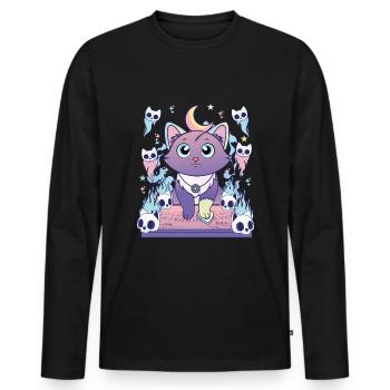 Ouija Cat Kawaii Occult Satanic Pastel - Men's Premium Organic Long Sleeve Shirt - black - Front - Nico (187cm)