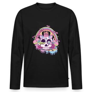 Regenbogen Totenkopf Kawaii Okkult Satanisch Pastell Gothic - Männer Premium Bio Langarmshirt - Schwarz - Vorne - Nico (187cm)